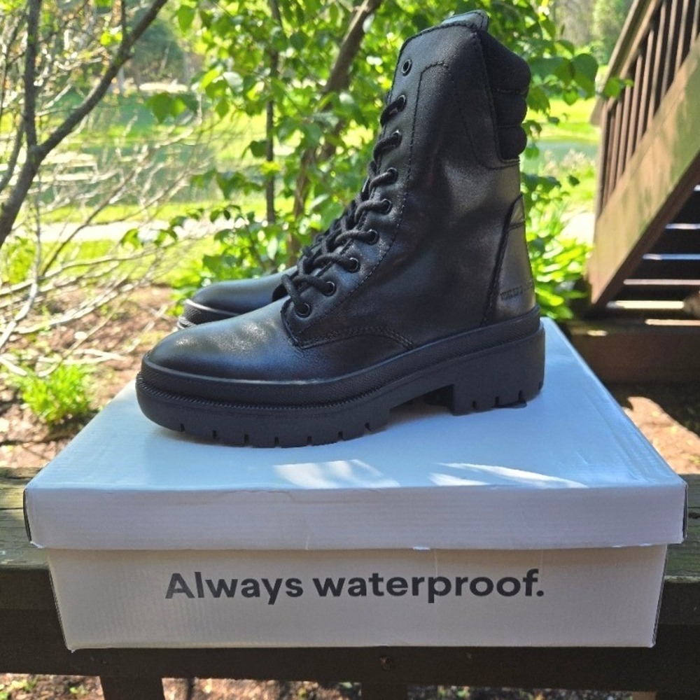 Cougar Women's Waterproof Black Leather Combat Boots Size US 6.5 / EU 37 - Picture 3 of 8